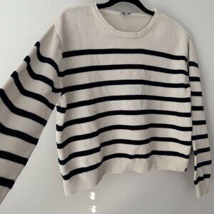 NOT FOR SALE Striped Sweater Organic Cotton Cream Navy Sz L Coastal